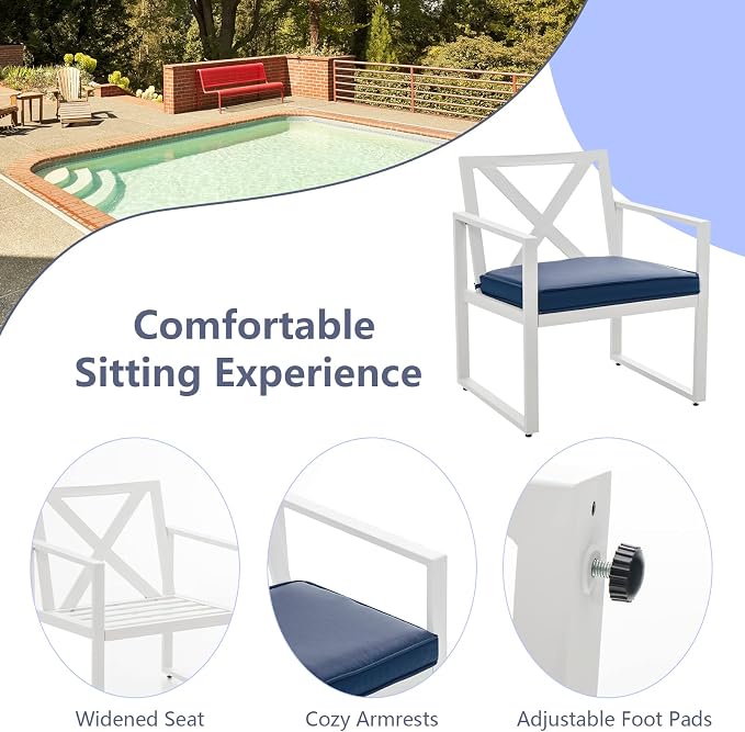 Tangkula 4 Pieces Outdoor Conversation Set, Patiojoy Heavy Duty Steel Frame Patio Chairs with Coffee Table Set, Soft Seat Cushions, for Garden, Backyard, Poolside, Balcony and Deck (Navy)