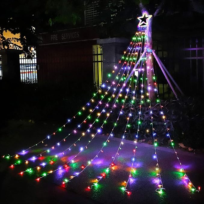 Christmas Decorations, Outdoor Christmas Lights, 320 LED Outdoor Christmas Tree String Lights with 12" Star Toppers [8 Modes& Waterproof] for Xmas New Year Holiday Decor (Multicolor)