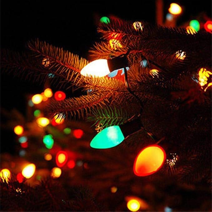 C7 Multicolor Christmas Lights Outdoor, 25Ft Incandescent Christmas Outdoor String Lights with 27 Multicolor Ceramic Bulbs Vintage Christmas Lights for Roofline Patio Xmas Tree Party Garden Decoration