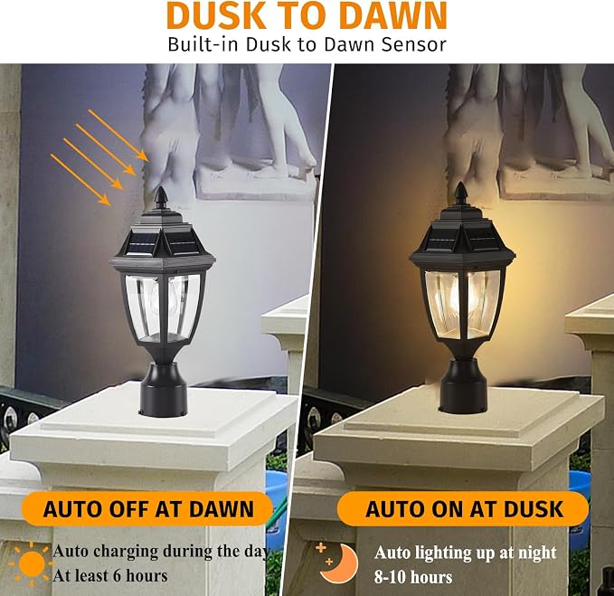 Solar Post Lights 2 Pack, Motion Sensor Solar Post Light without Base | Solar Post Lantern Without Pier Mount Base, Waterproof Solar Powered Post Light Fixture for Patio Yard Garden