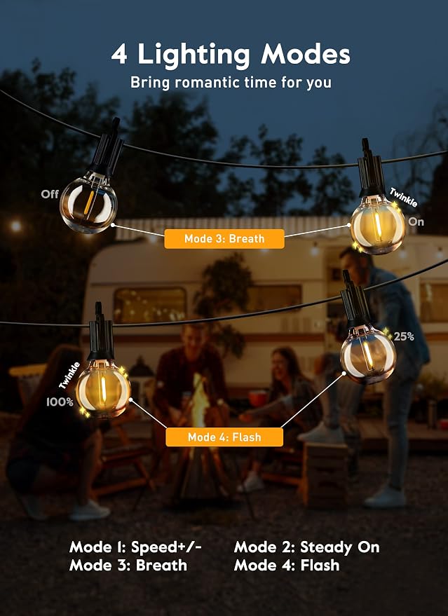 Brightown String Lights Outdoor 38Ft(28+10) with Remote Hooks and Clips, Patio String Lights for Outside with 17 Shatterproof Bulbs(2 Spare), Waterproof Dimmable Hanging Lights for Backyard Party Cafe