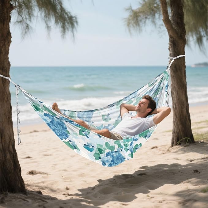Camping Hammock Outdoor Hammocks for Outside Hydrangea Flower Bird Beach Trees Portable Lightweight with Pockets Tree Straps Indoor Small