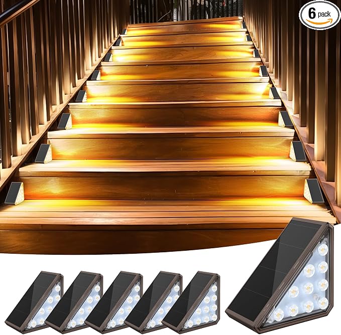 AUDLES Solar Stair Lights, 6 Pack Warm White Step Lights Outdoor Waterproof | LED Solar Deck Light for Outside, IP67-WATERPROOF Light Decor for Stair, Front Step, Front Porch, Patio and Backyard(Brown)