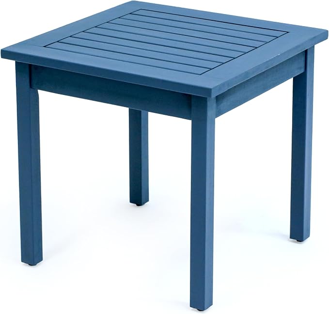 JONATHAN Y Archer 18" Square Acacia Wood Outdoor Side Table, Modern Glossy Nautical Blue Slatted Patio End Table for Porch, Poolside and Garden, Weather Resistant Accent Table END6000N