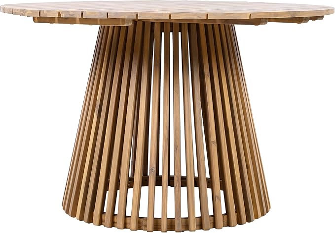 Round Acacia Wood Patio Dining Table, 47.25 Inch, Light Teak