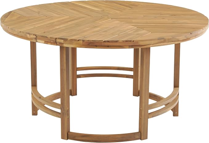 WILLIAMSPACE 59.1" Round Acacia Wood Outdoor Patio Table with Umbrella Hole, Light Teak