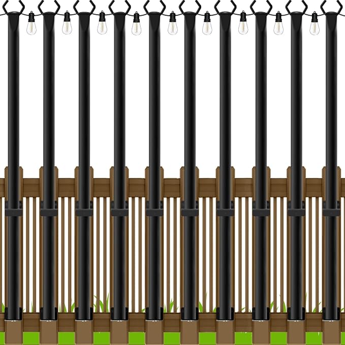 SINLEY 10 Pack 5Ft String Light Poles,Light Poles for Outside String Lights,Outdoor Light Poles with Fork,Metal Pole Stand for Patio,Backyard,Deck