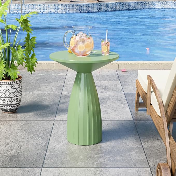Round Small Patio Side Table Set of 2, Metal Steel Outdoor Side Table, Patio Accent End Table for Garden, Pool, Yard, Balcony, Living Room, Deck, Weather Resistant, No Assembly, Green