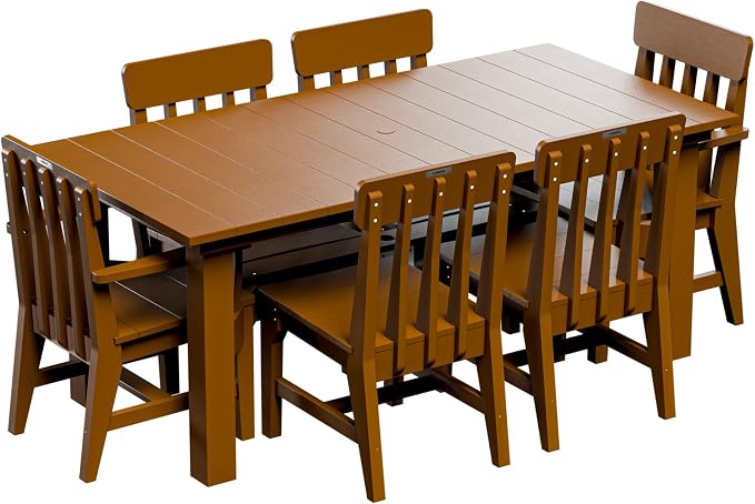 Breeo X Series 7pc Dining Table - 35"x72" Dining Table 6, 2 Arm Chairs, & 2 Side Chairs - Outdoor Patio Furniture Set - Weather-Proof Patio Sets for Outdoor, Backyard, Outside - Antique Mahogany