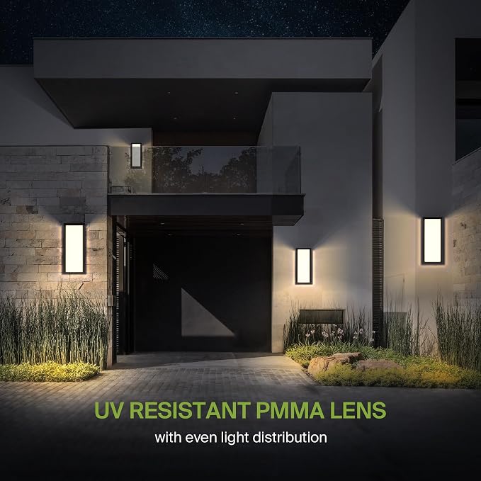 ASD LED 14" Outdoor Wall Light, Front Door House Sconce | 3CCT, Dimmable, Waterproof, ETL Listed | 20W 1900LM 3000-5000K 120V | Exterior Patio Lighting Fixture, Flush Mount Porch Lamp | Black