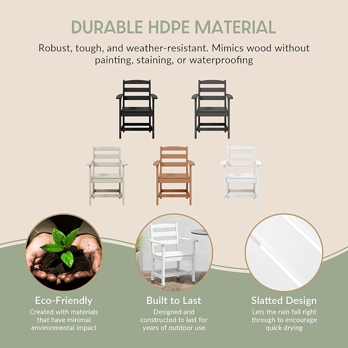 WestinTrends Ashore Outdoor HDPE Patio Classic Dining Arm Chair, White