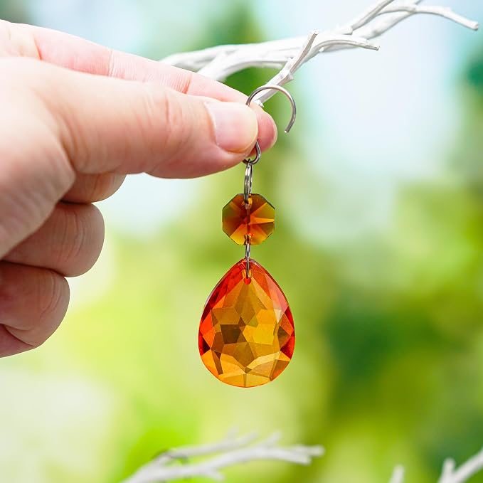 10 Pcs Amber Crystal Bauhinia Suncatcher Prisms Chandelier Window Decor | Amber Crystal Bauhinia Suncatcher Pendants 3 Inch Chandelier Beads Hanging Sun Catcher for Window Garden Wedding Decor