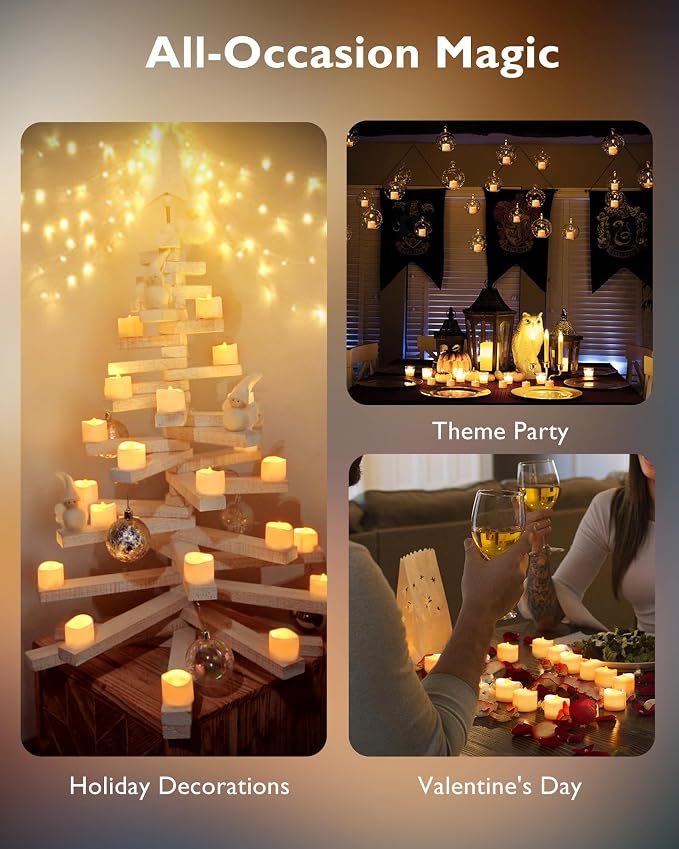 Homemory 24-Pack Flameless LED Tea Lights Candles Battery Operated, 200+Hour Fake Electric Candles TeaLights for Votive, Aniversary, Wedding Centerpiece Table Decor, Funeral, Halloween, Christmas