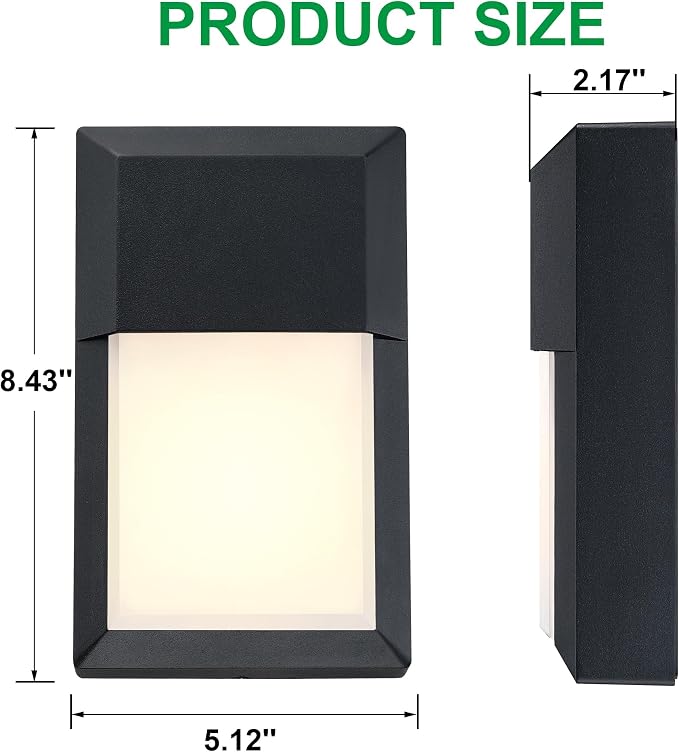 Outdoor Porch Light, LED Wall Sconce, Rustproof Aluminum | Modern Exterior Wall Light Fixture for House, Patio, Garage, 12W 1000 Lumen, Waterproof, 3000K, Black, 1 Pack