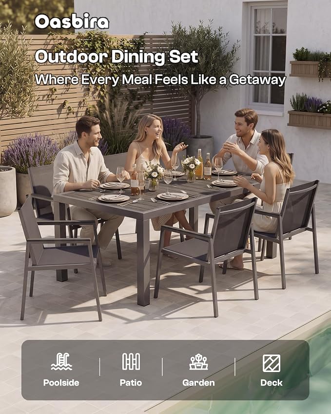 Outdoor Dining Chairs Set of 2, Aluminum Patio Armchairs, All Weather Patio Dining Furniture for Backyard, Deck, Poolside (Charcoal)