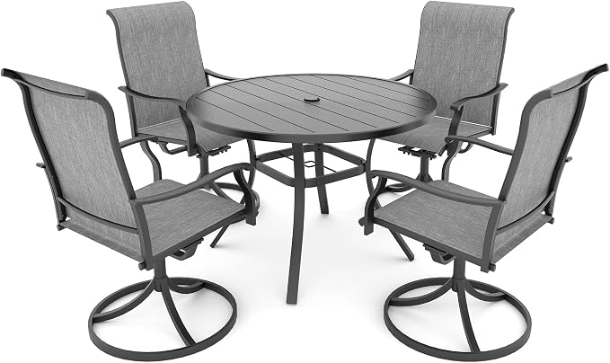 Anmutig 5 Piece Outdoor Patio Dining Set with 4 Swivel Dining Chairs & 41" Round Dining Table, All Weather Dining Furniture Set for Lawn Garden Grey