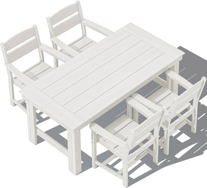 SERWALL HDPE Outdoor Dining Table and Chairs Set for 4 | with Oversized Chair Seat