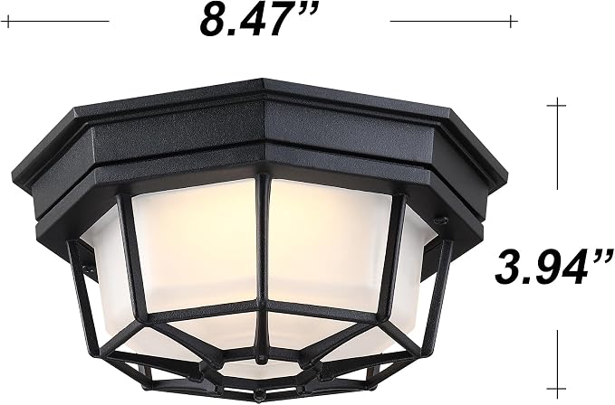 8.5 inch Black LED Ceiling Lights Set Of 2, Octagonal Black LED Outdoor Light 2700K 3000K 3500K 4000K 5000K Mid-Century Modern Ceiling Lights for Front Door,Aluminum Alloy,Glass,14W,120V,750lm-1000Lm