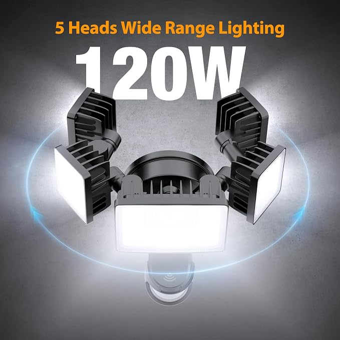 Onforu 120W Smart LED Security Lights Motion Sensor Outdoor 5 Heads, 340° Illumination WiFi Alexa Flood Light 12000LM APP Control, 2700K-6500K Exterior Motion Detector, IP65 Wall Light for Yard, Balck