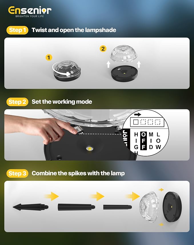 Ensenior 6-Pack Solar Lights Outdoor, Auto ON/Off 3000K LED Solar Garden Lights for Pathway, Yard, Patio, Walkway, Flower Bed, Halloween Christmas Landscape Lighting, IP65 Waterproof, Flag Lights