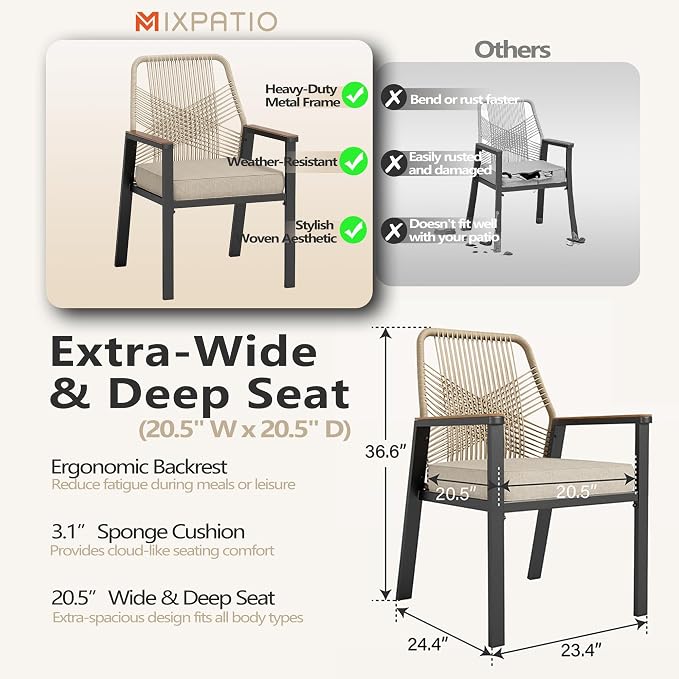 MIXPATIO 9 Pieces Outdoor Dining Set for 8, 57.5" Patio Dining Set Wicker Rattan Chairs with Soft Cushion and Square Table with Umbrella Hole, Wicker Patio Table and Chairs for Backyard Porch