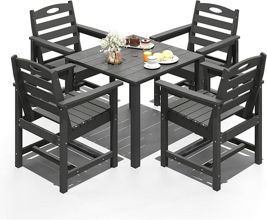 Domi HDPE Outdoor Dining Set, All-Weather Outdoor Dining Table Set of 5 with 2" Umbrella Hole, Outdoor Patio Dining Set for Garden, Poolside, Backyard, Deck, Grey