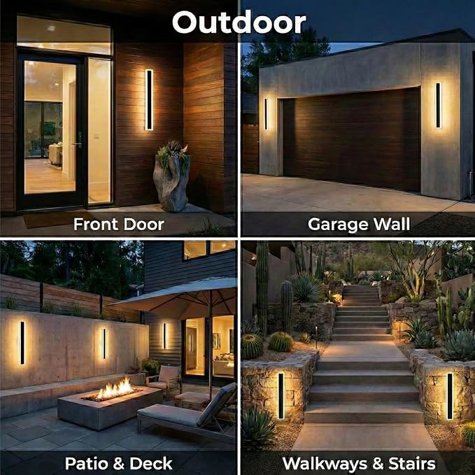 Modern Linear Outdoor Wall Lights, 47" LED Exterior Wall Sconce for Porch & Garage, IP65 Waterproof Architectural Facade Lighting, 3CCT Dimmable Matte Black Fixture for Front Door Entryway