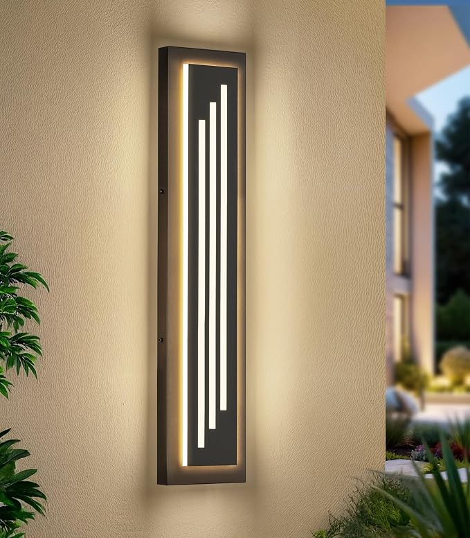 tewei 23.6'' Outdoor Wall Lights Modern Black LED Outdoor Wall Sconce, Large Long Exterior Lighting Fixtures, 3000K Waterproof Front Porch Lights Outside Lights for House, Garage, Indoor, 1 Pack