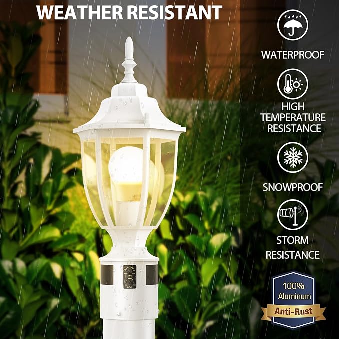 Lamomo Motion Sensor Outdoor Post Lights, Dusk to Dawn Lamp Post Light Fixture, Waterproof Aluminum Lamp Posts Outdoor Lighting Pole Lantern for Yard Patio Pathway Garden, White