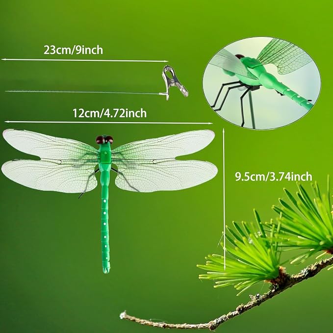 8-Pack Fake Dragonfly Clips, 3D Outdoor Garden Stakes | 3d Realistic Design, Sturdy Clip-On & Garden Stakes, Weatherproof Plastic, Mimics Natural Predator Of Horse Flies