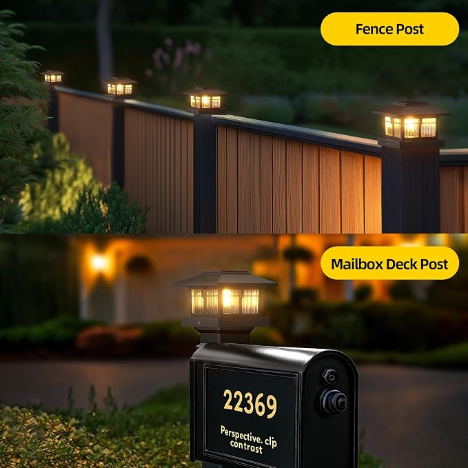 4x4 Solar Post Cap Lights, Classic Black, 8 Pack, Warm & Cool White | Fits 4x4 Wooden and Vinyl Posts,Fence Deck Post Lights,Edison-style bulb
