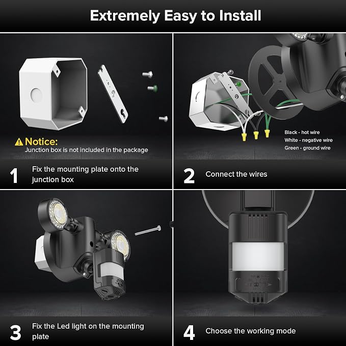 SANSI 25W 3000LM Motion Sensor Outdoor Security Lights | 5000K Daylight, Dusk to Dawn, 320° Angle Eave Mount Super Bright for Yard, IP65 Waterproof, 4 Modes, ETL Listed, Black