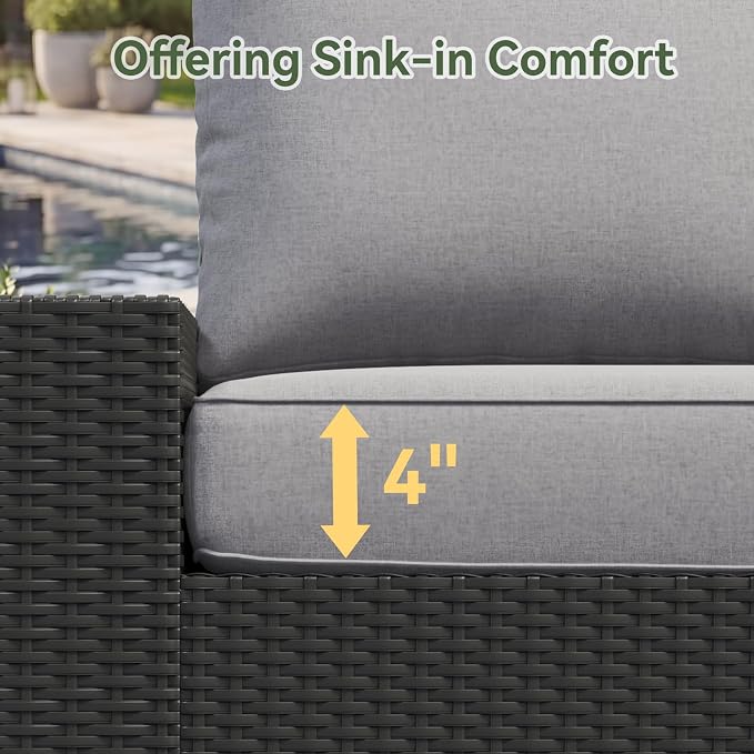 Aoxun 10-Piece Patio Furniture Set with 44” Fire Pit Table, Widen Armrests Wicker Rattan Outdoor Sectional Sofa with Swivel Chairs, Outdoor Patio Furniture Set with Thick Cushions & Ottoman, Grey