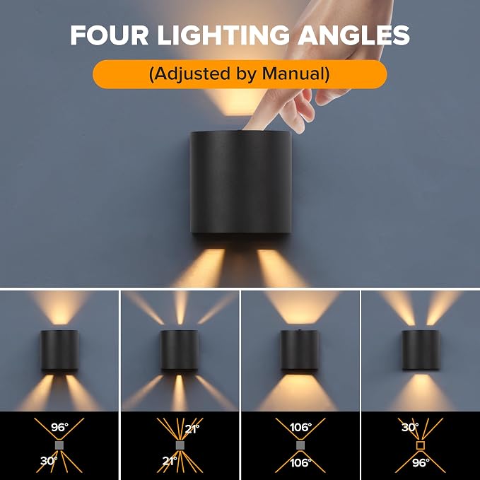 LUTEC 2-Pack LED Up & Down Adjustable Wall Lights,Anti-Rust Aluminium Modern Outdoor Indoor Wall Sconce, 10W, 400LM, 3000K Warm White Exterior Light, IP65 Waterproof for Porch, Patio, Garage-Black