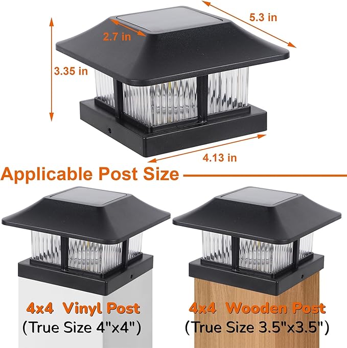 Dynaming 4x4 Solar Post Cap Lights Outdoor with 2 Color Modes, Fence Post Solar Lights Black Shell Brightness LED Lantern Lamps Waterproof for Garden Deck Patio, Fit 4x4 Wooden/Vinyl Posts, 6 Pack