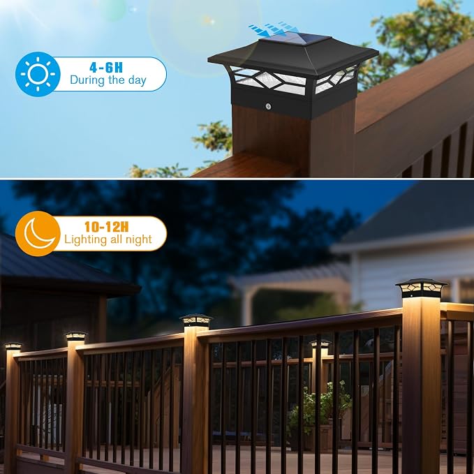 JOFIOS Solar Post Cap Lights Outdoor 6pack, Waterproof Solar Powered Deck Fence Post Lights for 4x4 Wood/Vinyl Posts, Solar Outdoor LED Light with Cool/Warm Lighting Decorate Garden Patio Porch…