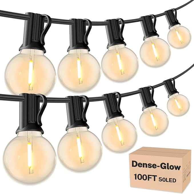 RTTY Outdoor String Lights 100 FT, Waterproof Patio Light 52 LED Bulbs | Lights for Outside Hanging Globe Lighting, Connectable Shatterproof G40 Bulbs for Cafe, Bistro, Yard, 2700K Dimmable