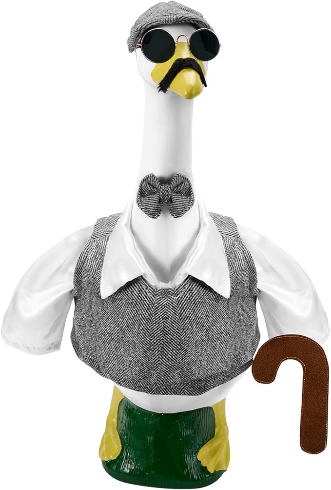 1 Set Old Man Porch Goose Outfit for 23 Inch Goose Statues | Includes Grandpa Porch Goose Clothes with Hat, Glasses, Mustache and Bow Tie for Summer Yard and Garden Displays
