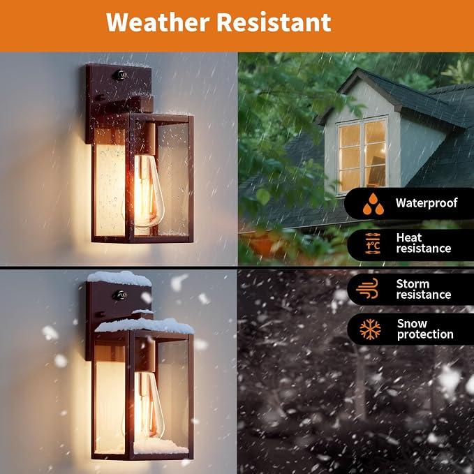 2 Pack Oil Rubbed Bronze Dusk to Dawn Outdoor Lantern Lamp Wall Mount, Sensor Exterior Lighting Fixtures, Outside Porch Lights for House, Waterproof Wall Sconce Lights, Coach Light for Garage Entryway