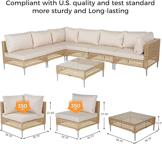 Grand patio 12-Piece Patio Wicker Furniture Set with Lift Top Coffee Storage Table, Outdoor Conversation Set Sectional Sofa with Water Resistant Thick Cushions, Cream