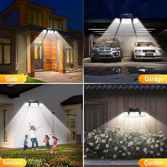 MIHANI Solar Flood Lights Outdoor, 2500LM Motion Sensor Security Lights with 270° Wide Angle, IP65 Waterproof, 3 Heads Solar Outdoor Lights for Patio, Yard, House, Garage (Non-Remote, 2 Pack)