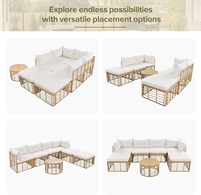 LUMISOL 7-Piece Patio Furniture Set, All-Weather PE Rattan Wicker Sectional Sofa Set with Thick Cushions & Pillows, Modular Outdoor Conversation Set for Patio Backyard Garden Balcony, Beige