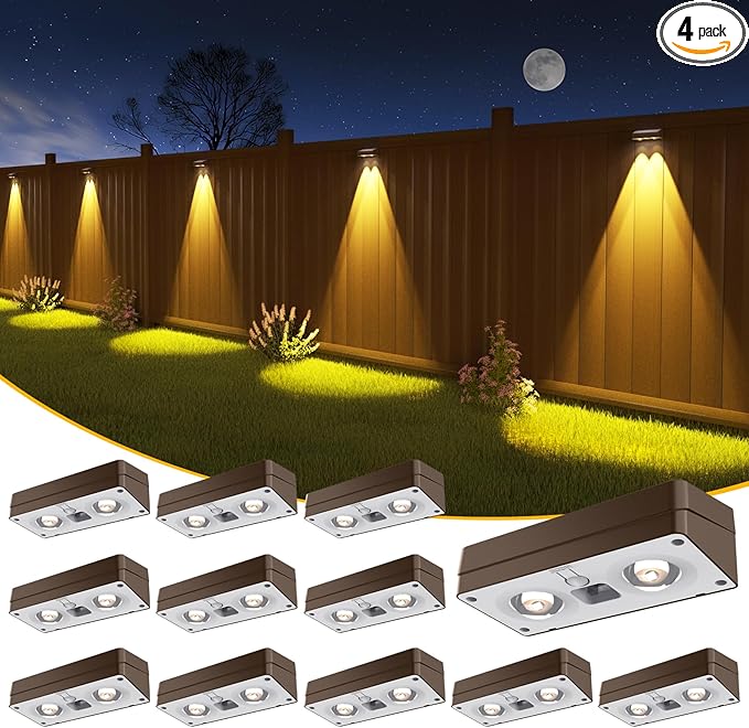 JOFIOS Solar Fence Lights 12 Pack Brown, 50 Lumens Outdoor Fence Lights Solar Powered with 12 Modes RGB Color Glow LED Deck Lighting Outdoor Waterproof IP65, Backyard, Deck, Porch, Railing, Pool, Wall