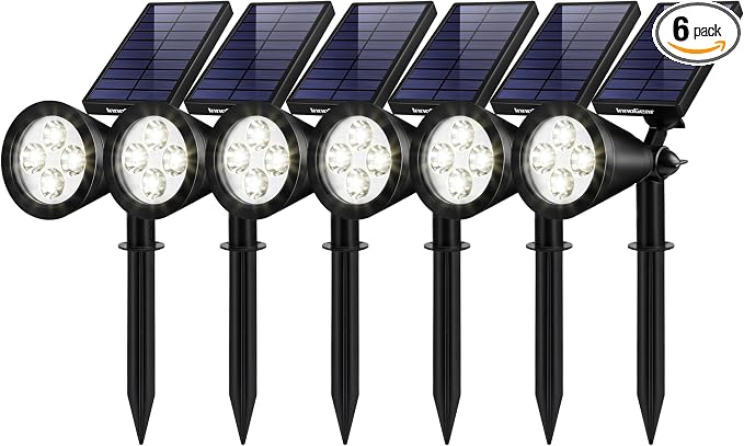 InnoGear Solar Lights Outdoor Waterproof Solar Garden Light for Outside Yard Landscape Lighting Pathway Spot Lights Spotlight Wall Light Auto On/Off, Pack of 6 (White)