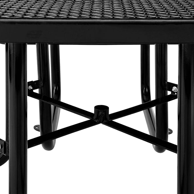 Global Industrial 46" Square Picnic Table, Expanded Metal, Black Thermoplastic Coating, Attached Benches, 1-1/2” Umbrella Pole Hole, Outdoor-Rated, 1000 lb Capacity