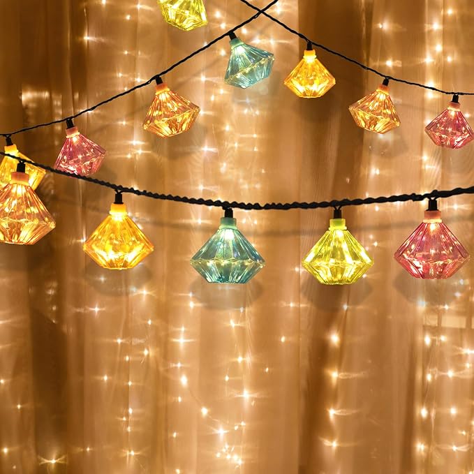 Vigdur Lantern String Lights - Multicolor Decorative String Lights Plug in with 10 Diamond Shaped Bulbs, Indoor String Light for Xmas Party Wedding Bedroom Patio Decor