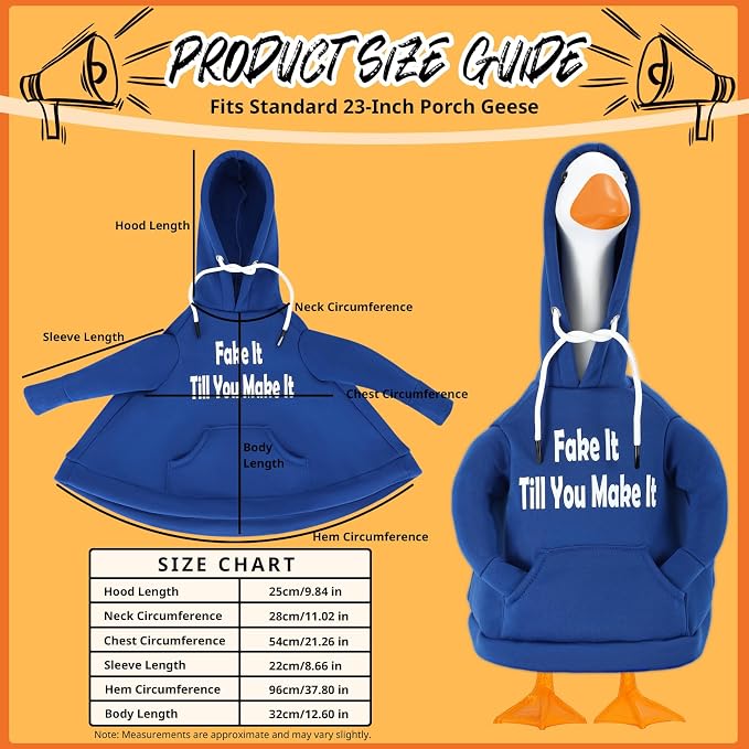 Porch Goose Hoodie Outfits for 23 Inch Porch Goose & Duck Statues, Classic Hoodie Goose Clothes for Concrete Geese, Funny and Inspirational Goose for Front Porch Garden Yard Decor