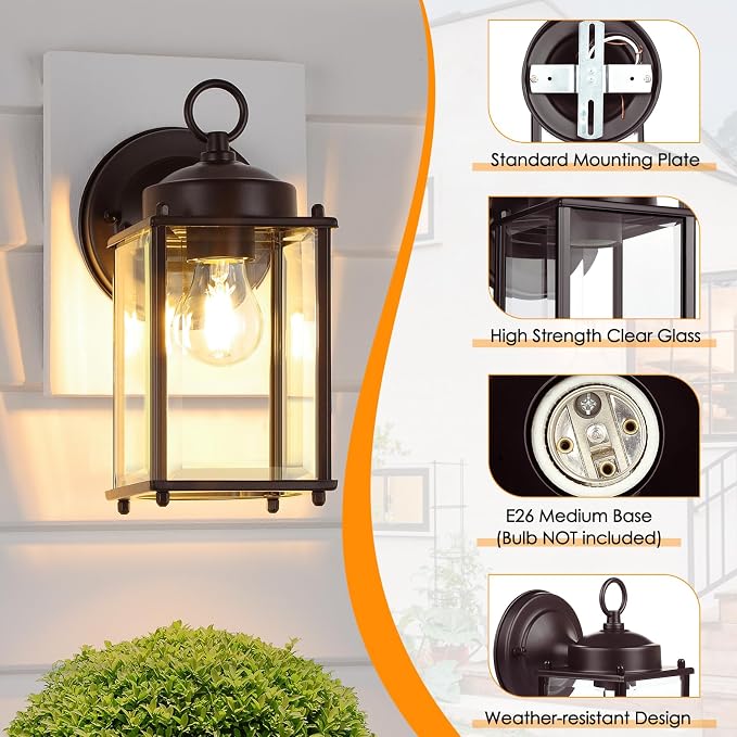 MATAMEYE Outdoor Wall Lantern, Exterior Waterproof Wall Sconce Light Fixtures, Dark Chocolate Front Door Lighting, Anti-Rust Porch Lamp, 2 Pack