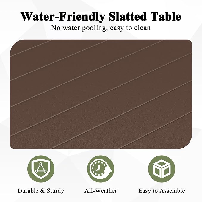 40" Aluminum Outdoor Patio Coffee Table, All-Weather Rust-Resistant Patio Coffee Table with Slatted Top, Modern Rectangular Outside Furniture for Garden, Deck, Balcony and Poolside, Brown