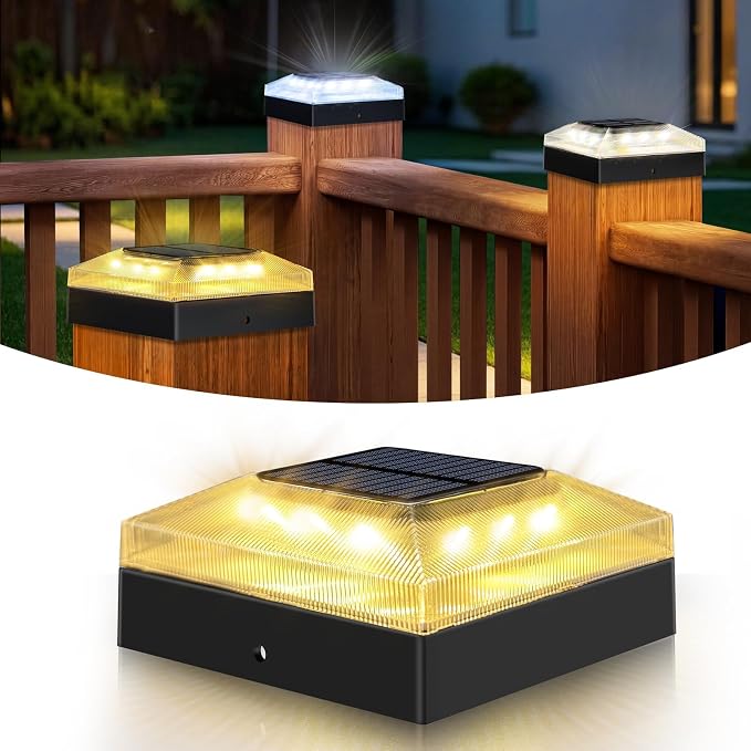 4x4 Solar Post Cap Lights Outdoor 1 Pack, 3 Color Modes/Dusk to Dawn/IP65 Waterproof, Fits 4x4 Vinyl/PVC Wood Posts Top, Black LED Fence Topper Light for Deck, Mailbox